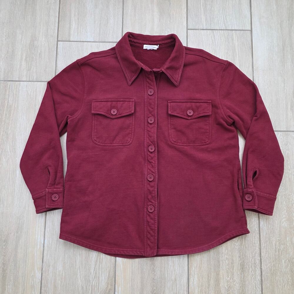 Good American Shacket Womens 1/2 Red Cotton Button Front Overshirt Jacket